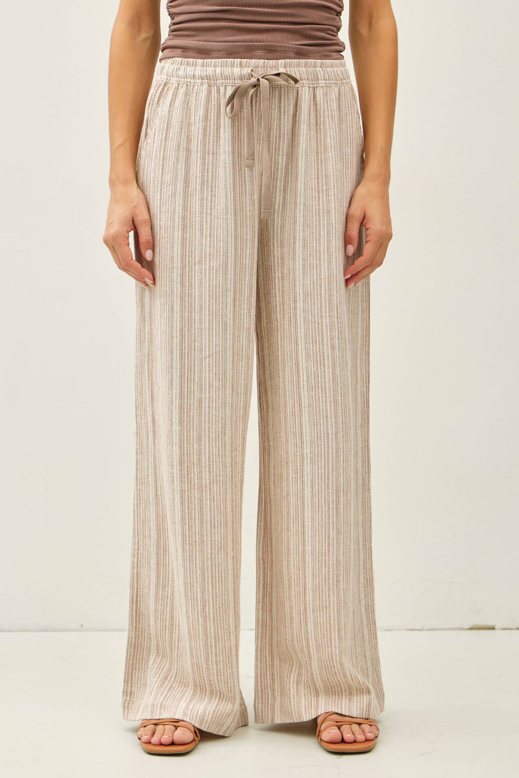 29" INSEAM STRIPED LINEN WIDE LEG PANTS