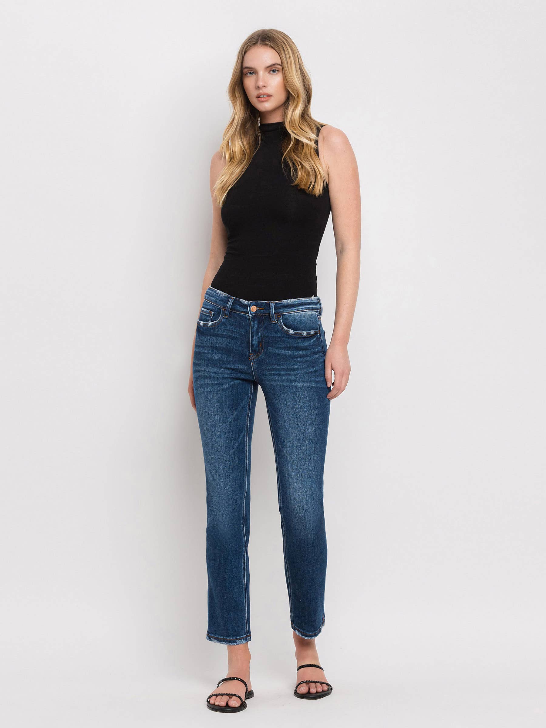 MID RISE ANKLE SLIM STRAIGHT JEANS F4999