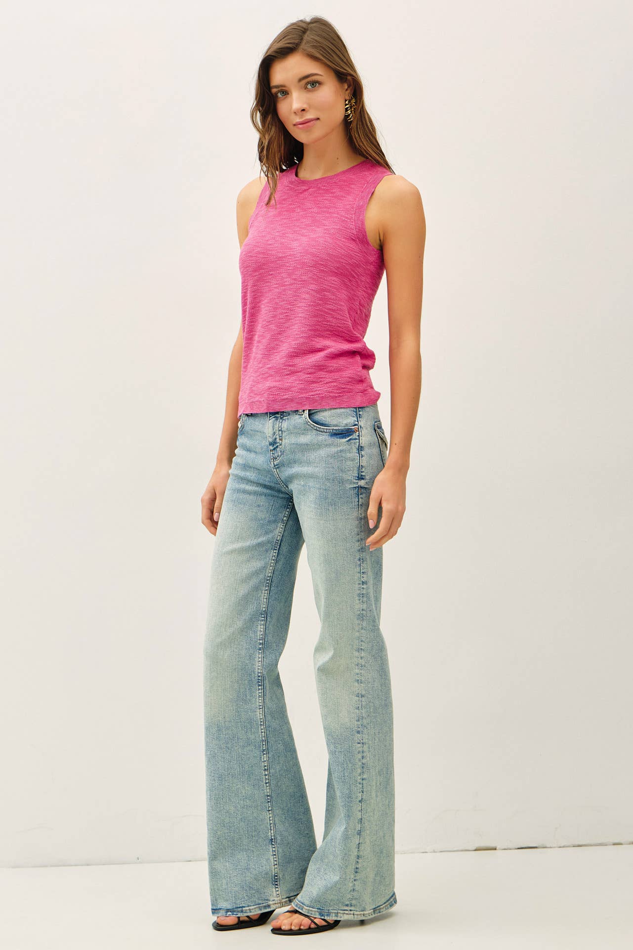 [NEW COLOR]ROUND NECK SLEEVELESS SLUB KNIT TOP