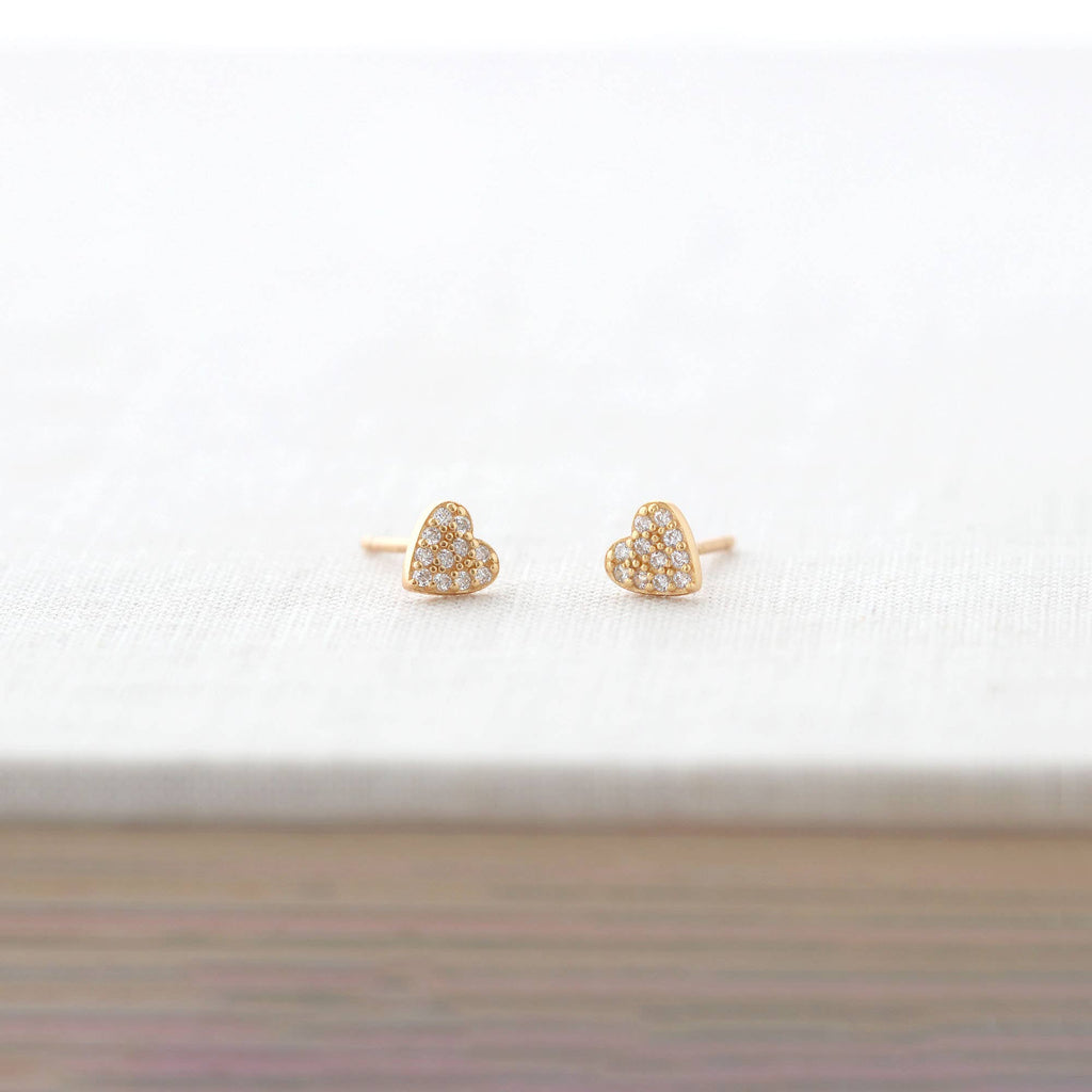 Heart Crystal Stud Earrings 18K Gold Vermeil | Sterling Silver CZ Crystals Nickel Free Hypoallergenic Ships from CA