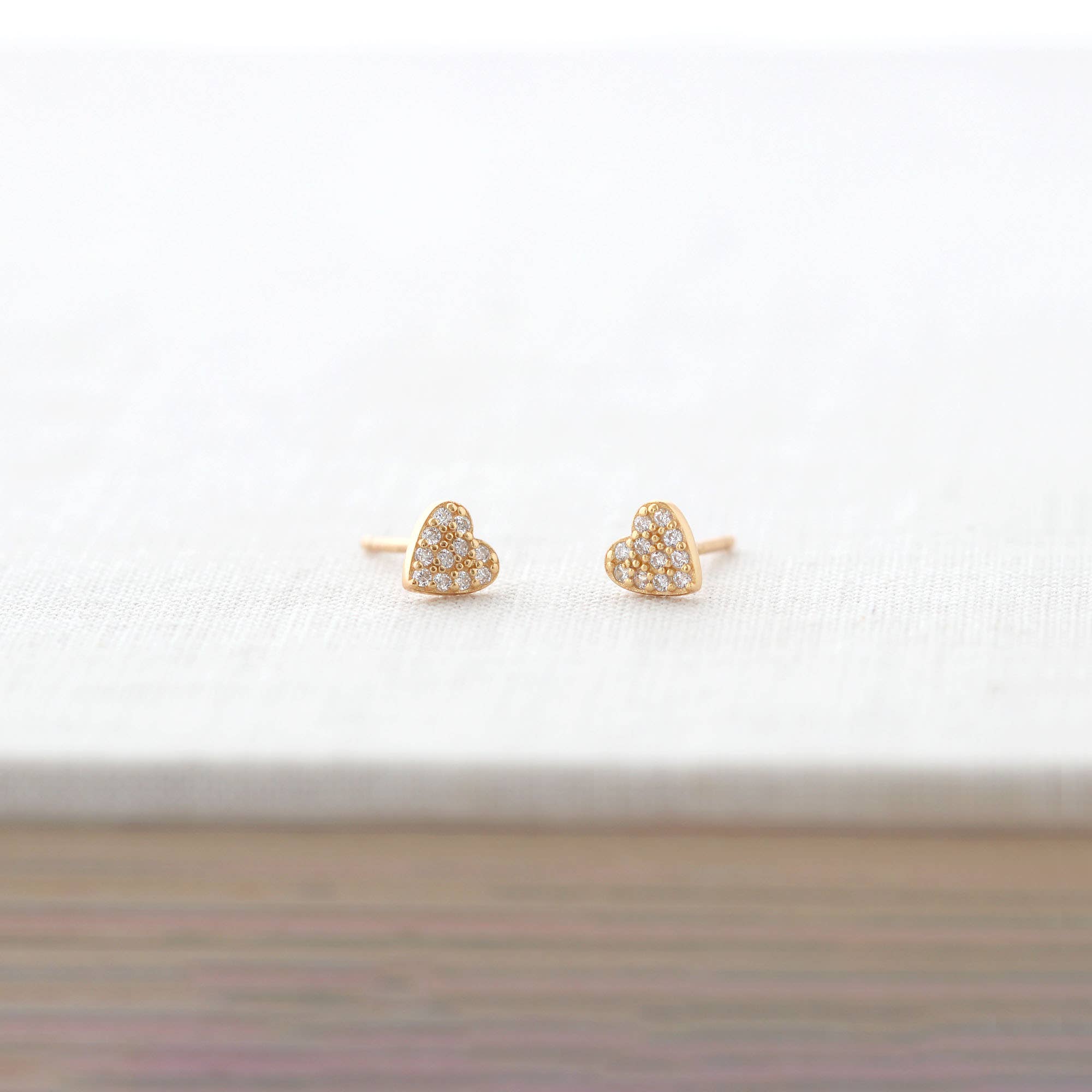 Heart Crystal Stud Earrings 18K Gold Vermeil | Sterling Silver CZ Crystals Nickel Free Hypoallergenic Ships from CA