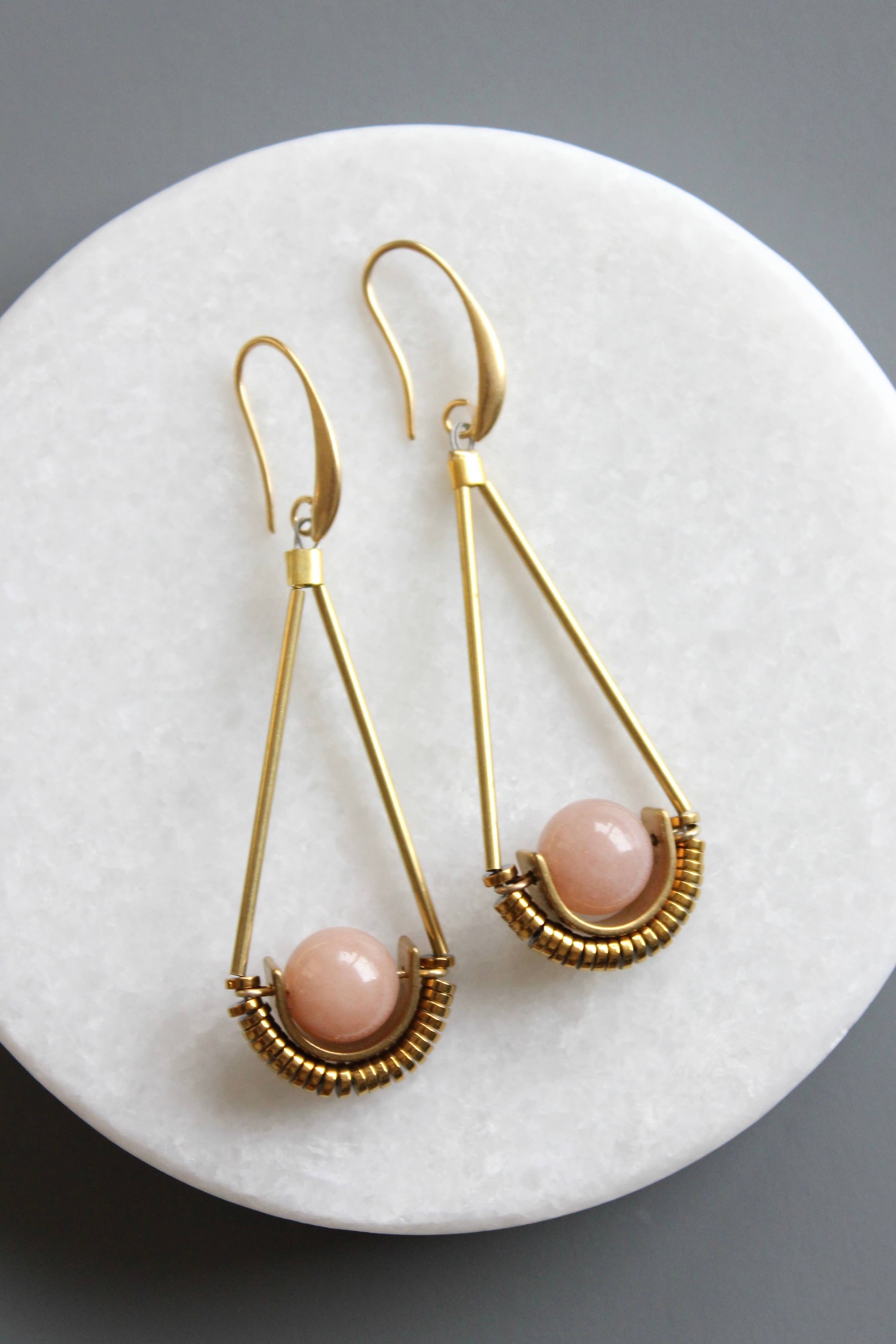 MLNE34 Mauve jade Artdeco earrings