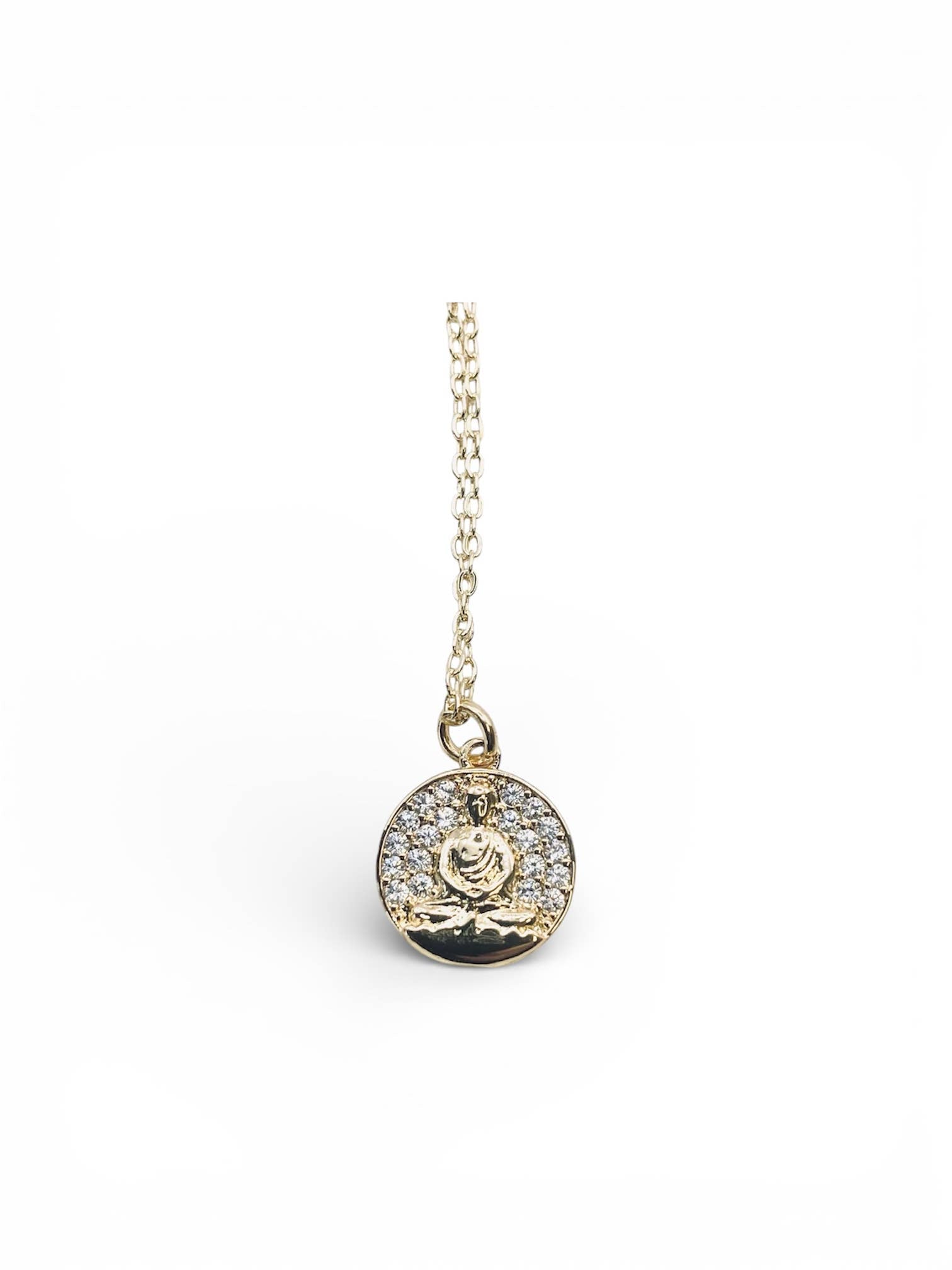 Pave Buddha coin charm necklace 