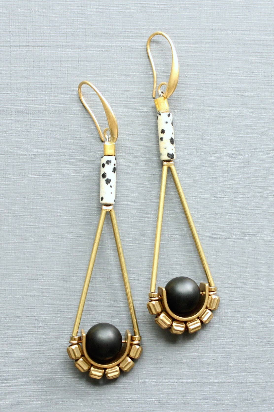 LEXE49 Dalmatian jasper and jet glass earrings