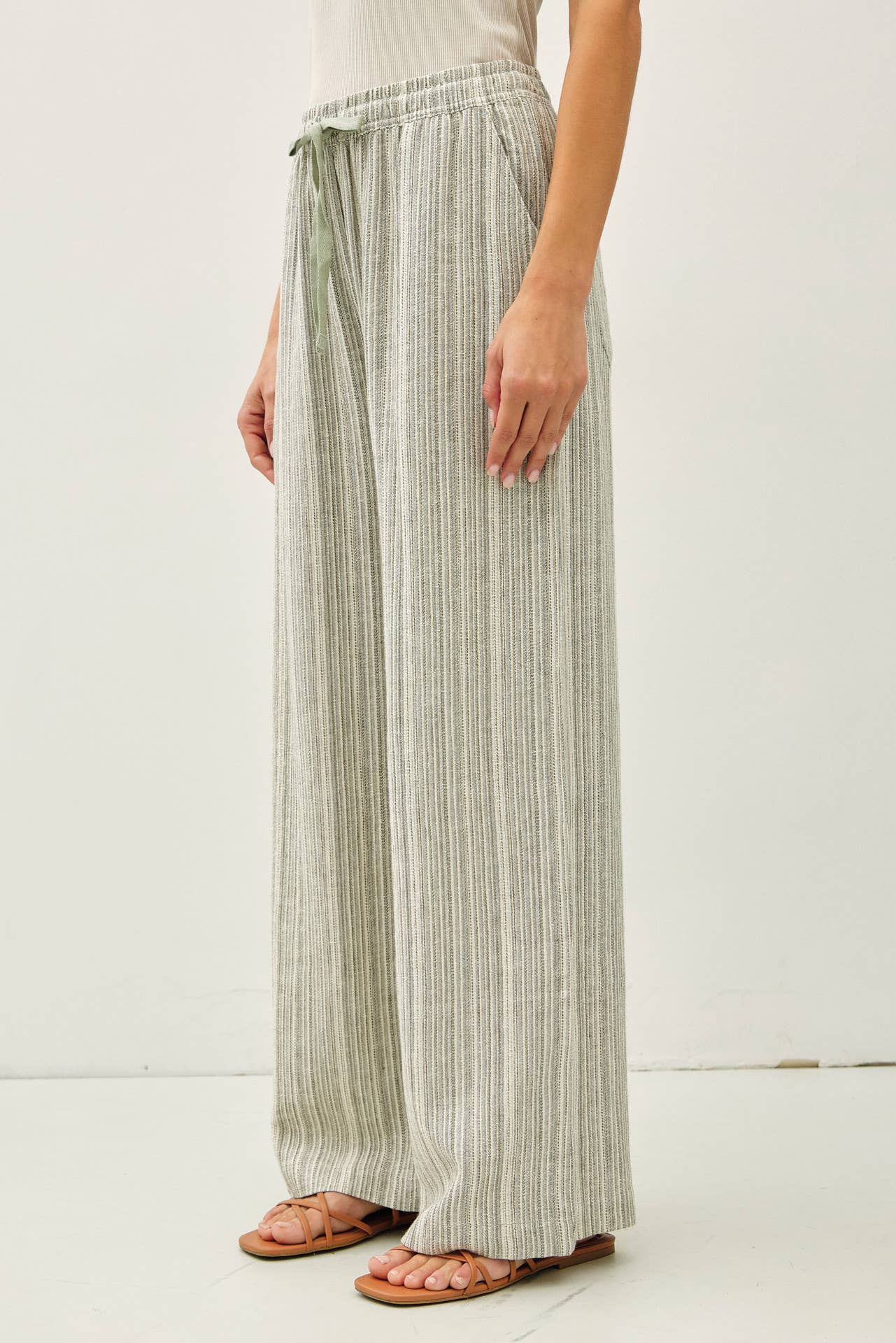 29" INSEAM STRIPED LINEN WIDE LEG PANTS