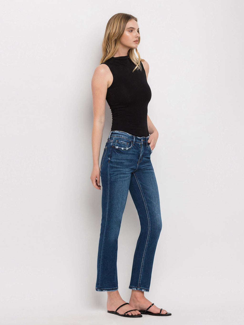 MID RISE ANKLE SLIM STRAIGHT JEANS F4999