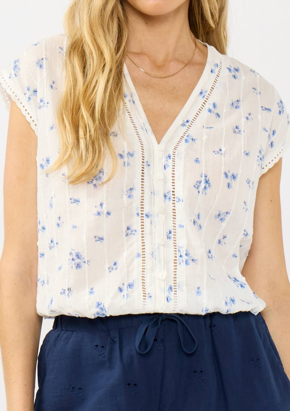 Button Down Lace Trim Top