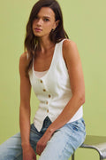 LINEN CLASSIC CUT VEST W BELTING AT BACK