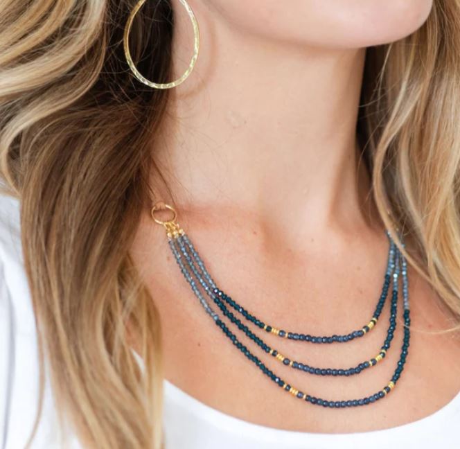 Triple Layer Beaded Necklace with Suede Accent