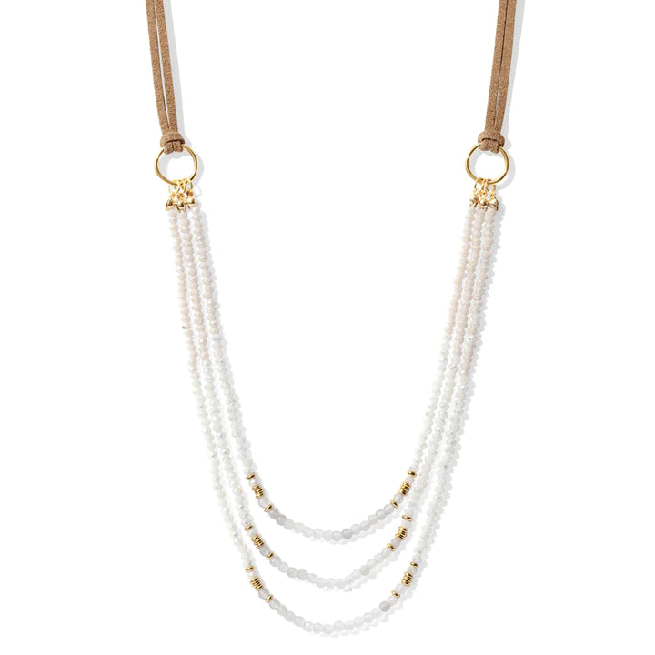Triple Layer Beaded Necklace with Suede Accent