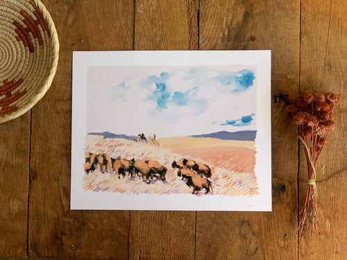 Bison Herd Landscape Art Print Wall Decor