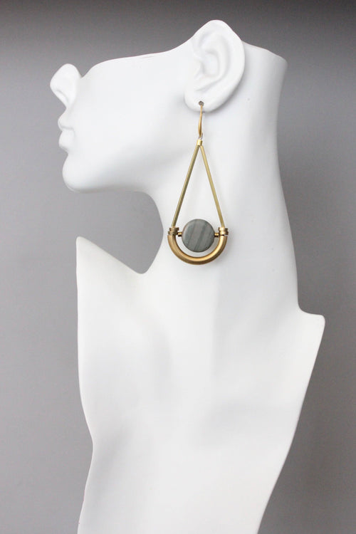 ATHE39 Geometric jasper and brass earrings