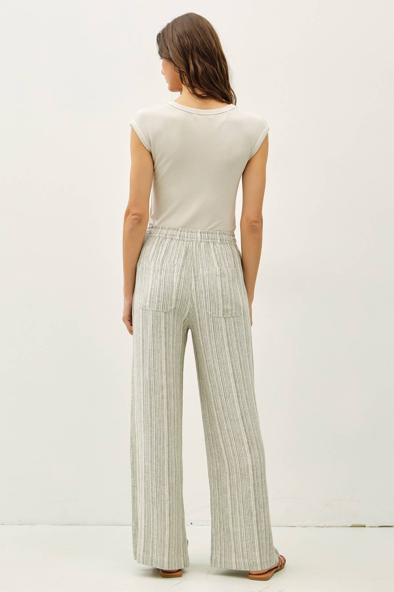 29" INSEAM STRIPED LINEN WIDE LEG PANTS