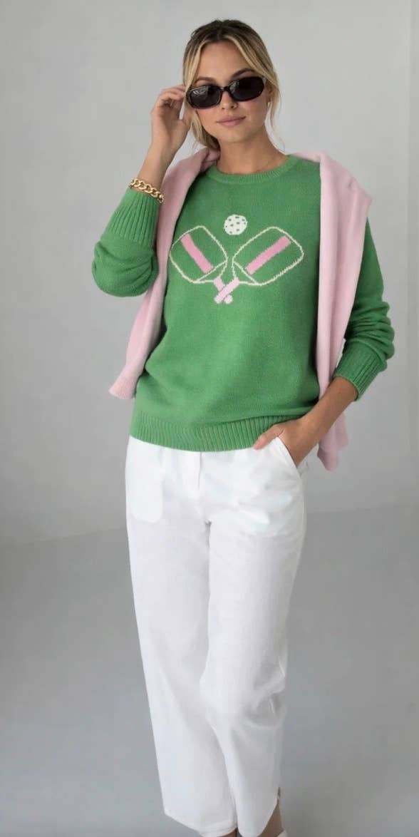 Green and Pink Pickleball Classic Sweater