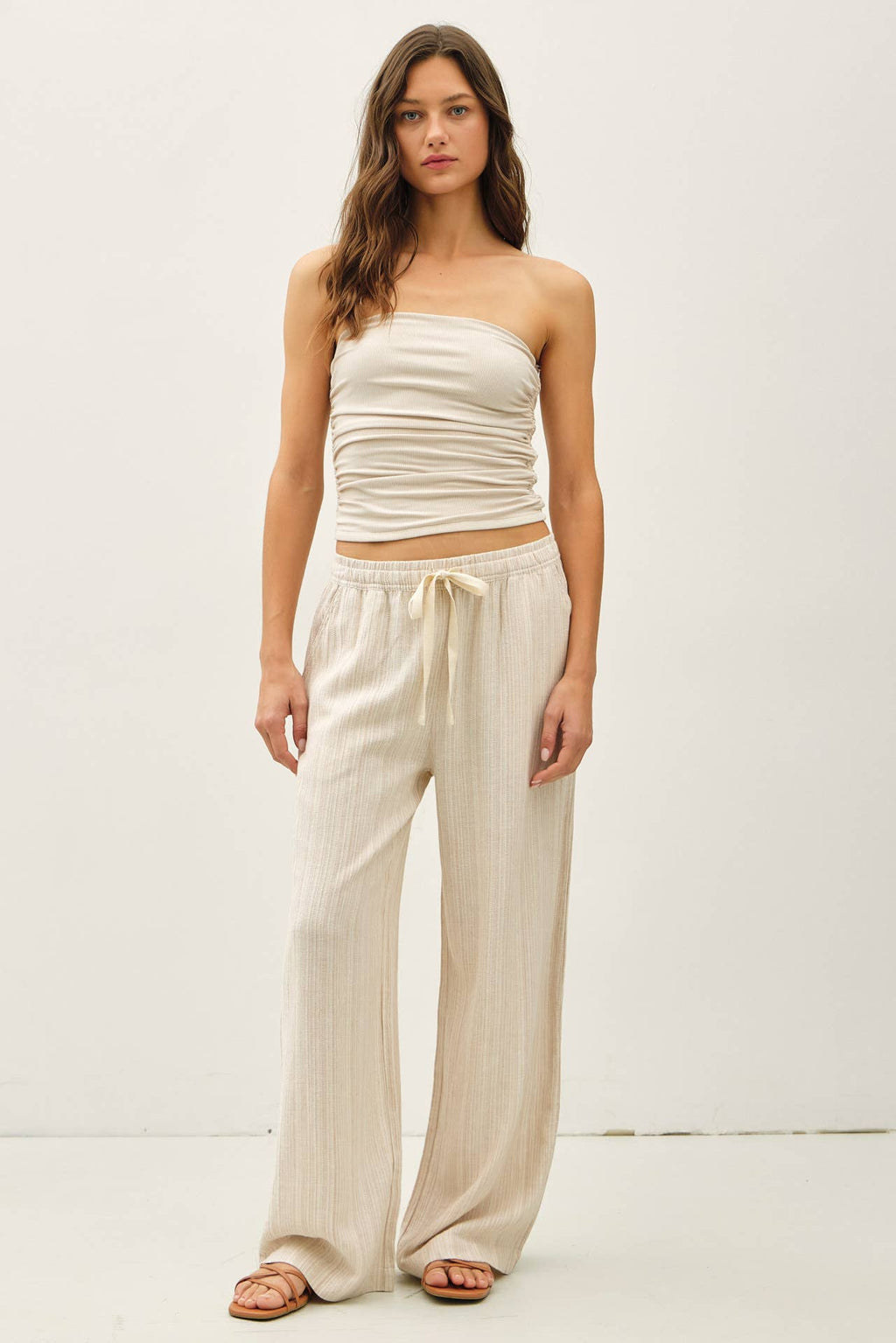 29" INSEAM STRIPED LINEN WIDE LEG PANTS