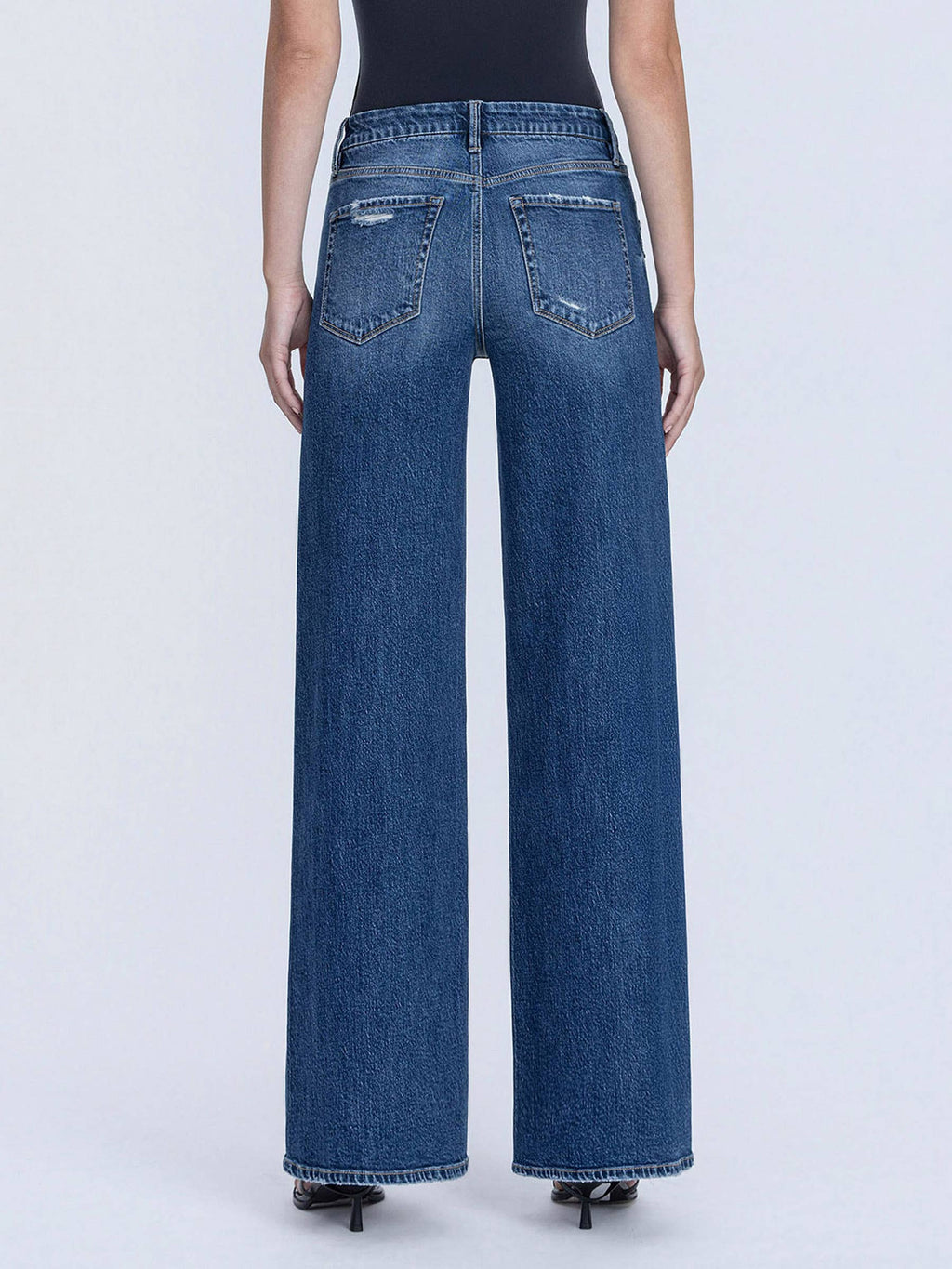 HIGH RISE DARK SEAMLESS WAISTBAND WIDE LEG JEANS T7148