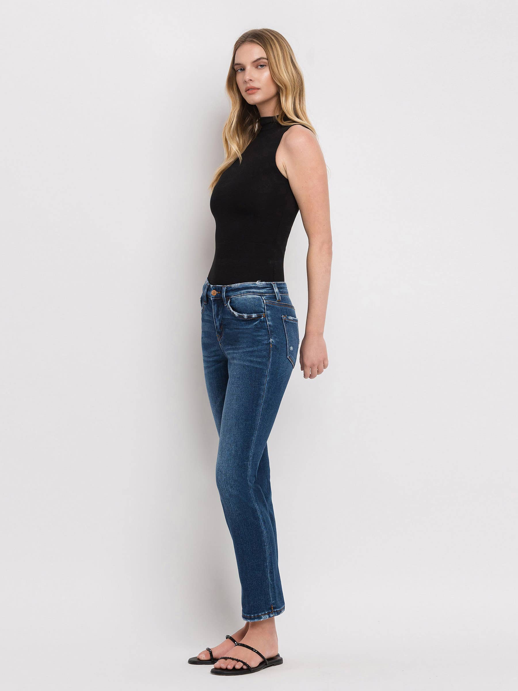 MID RISE ANKLE SLIM STRAIGHT JEANS F4999
