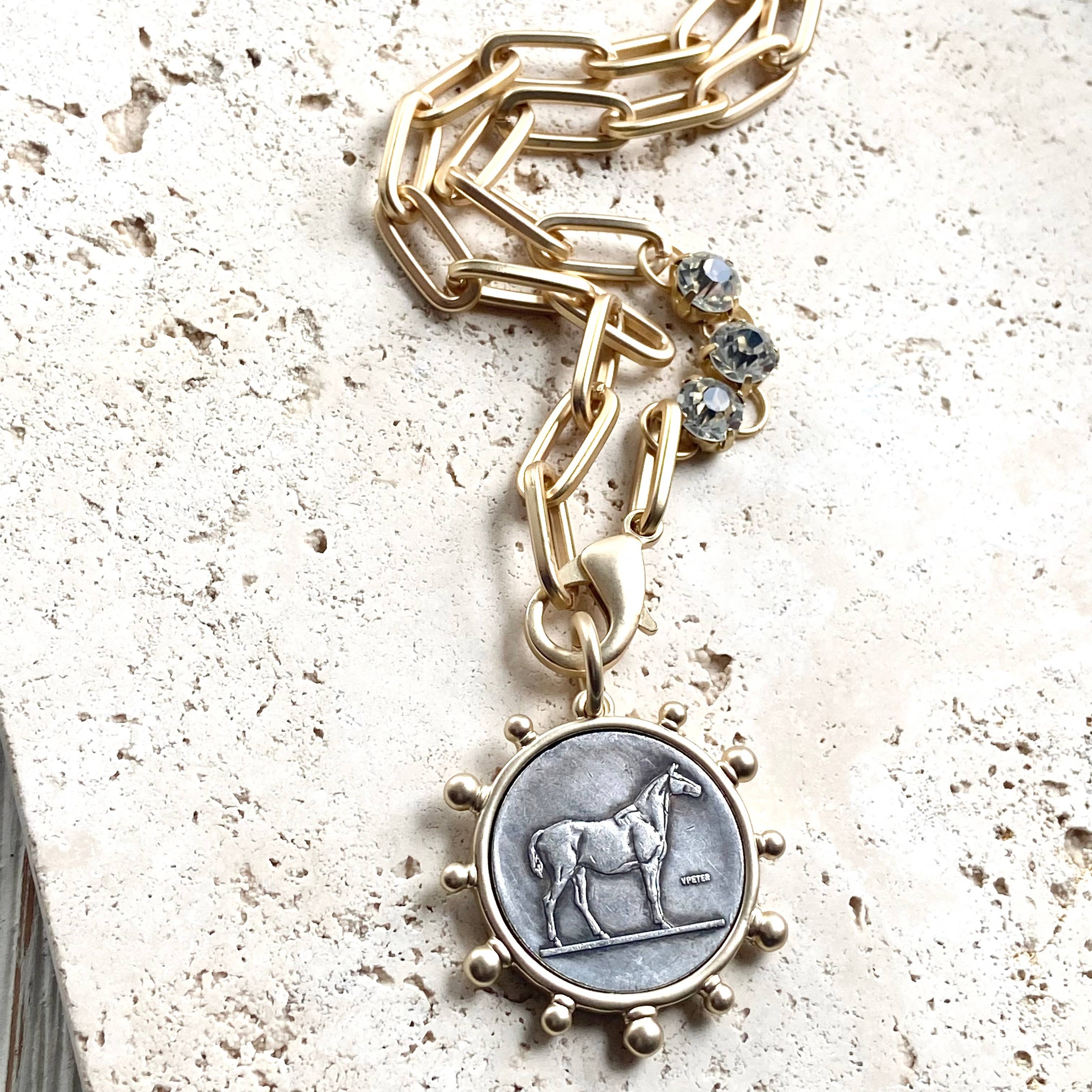 Horse equestrian queen French bee coin jewelry medallion