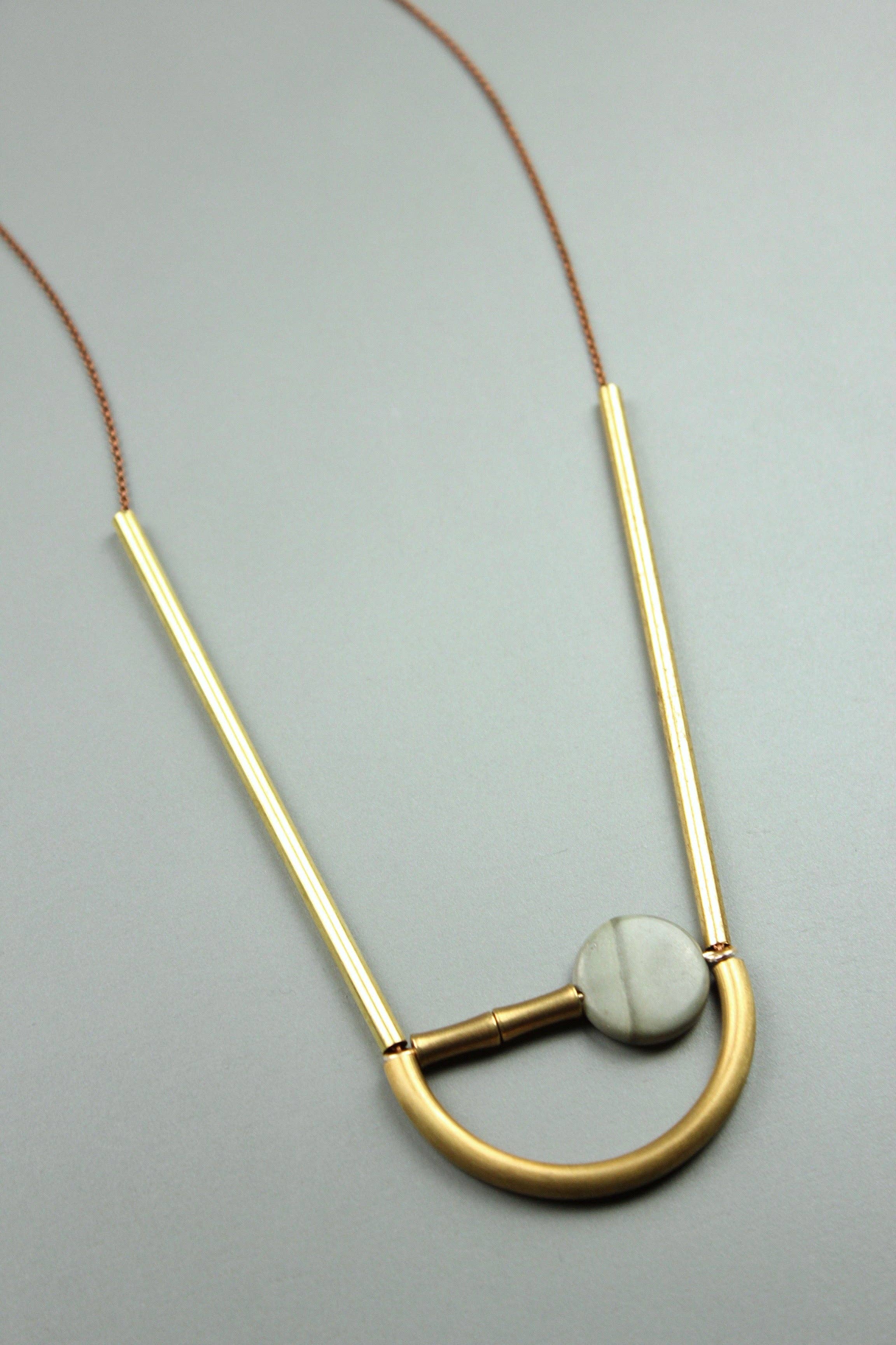 ATH134 Geometric brass and jasper necklace