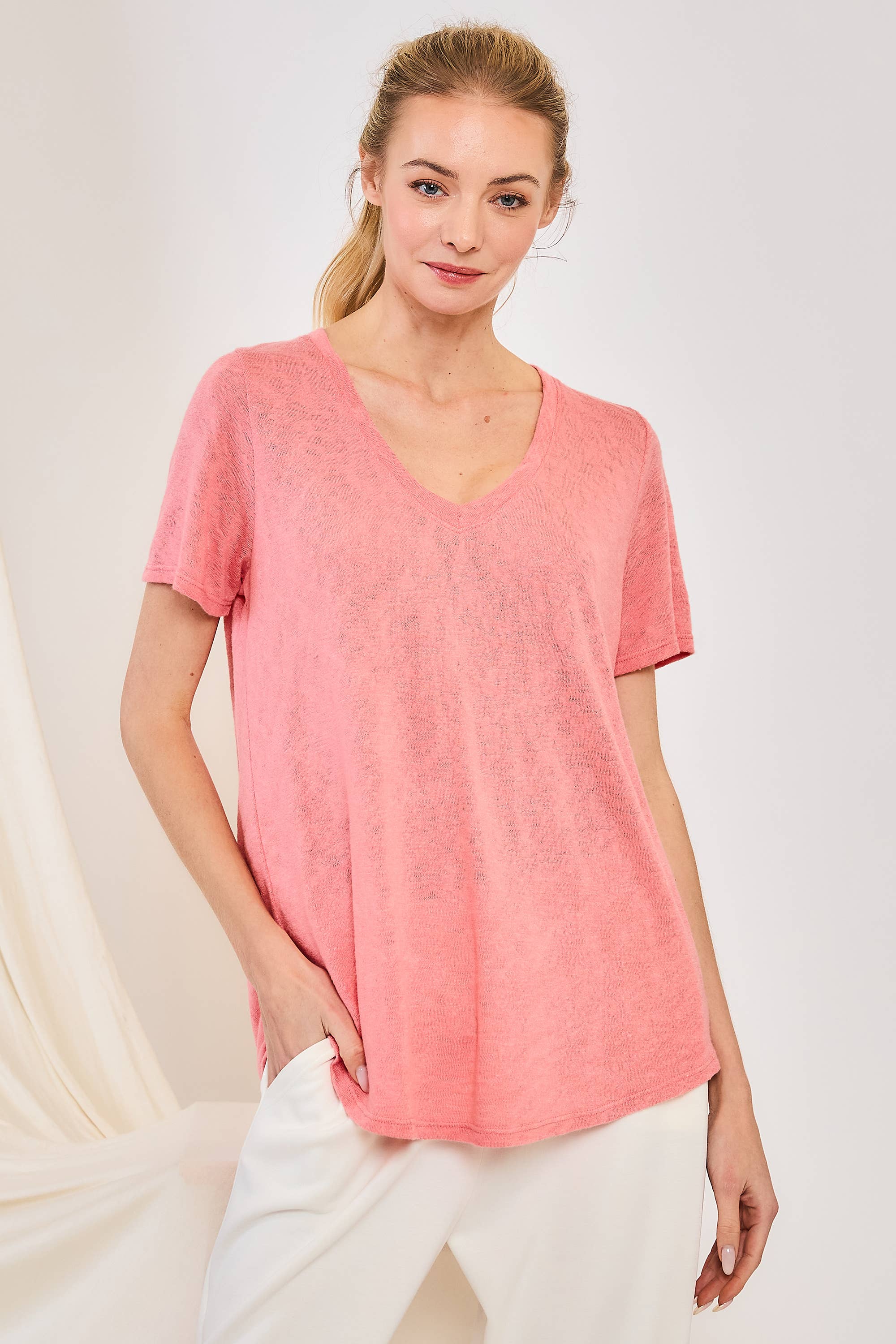 HACCI SLUB RELAXED FIT V-NECK S/S TEE FWMT3683