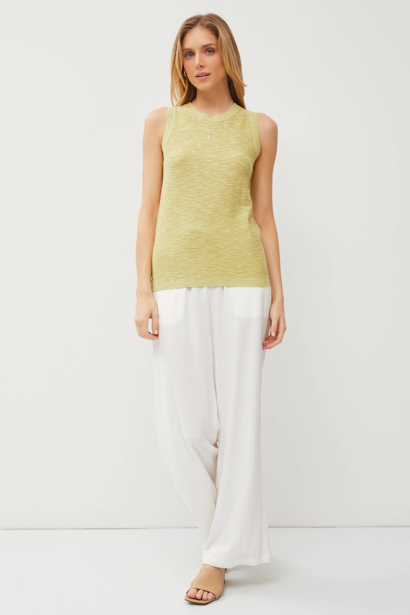 [NEW COLOR]ROUND NECK SLEEVELESS SLUB KNIT TOP