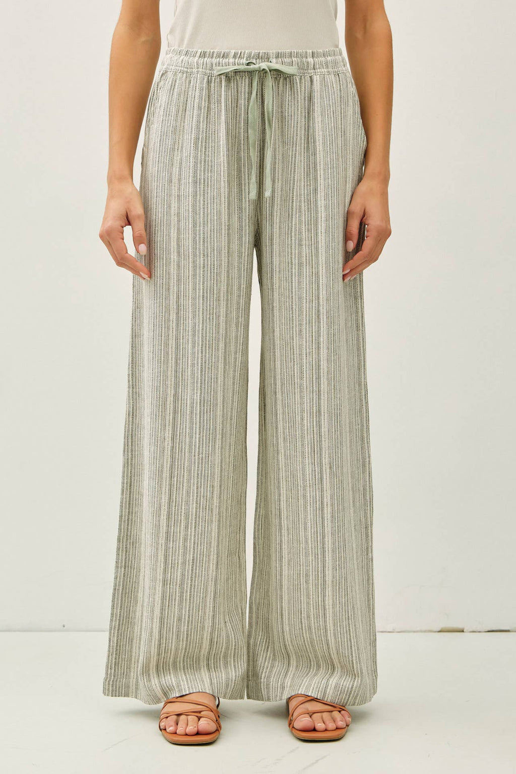 29" INSEAM STRIPED LINEN WIDE LEG PANTS
