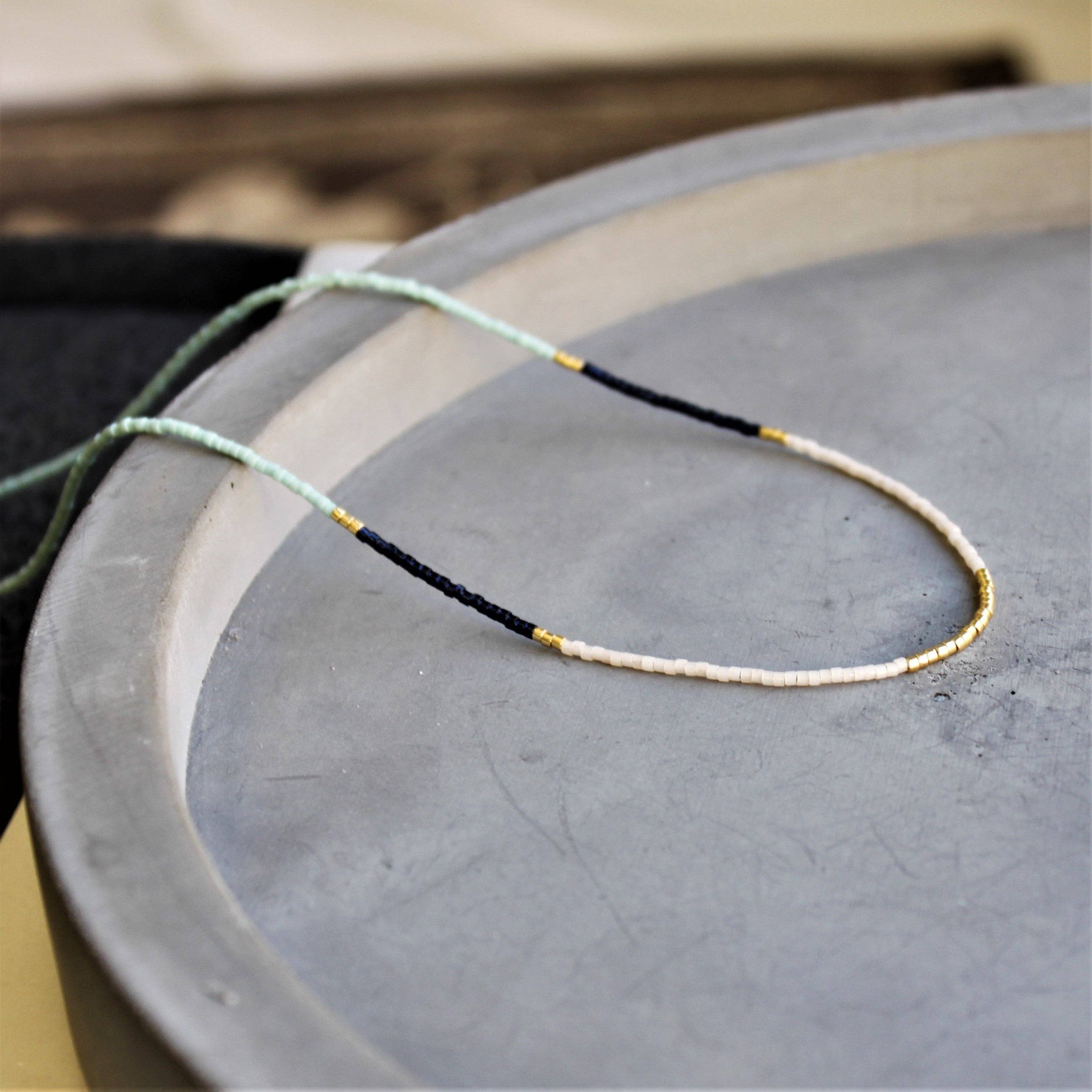 Lithe Beaded Necklace - Navy, Mint & Ivory