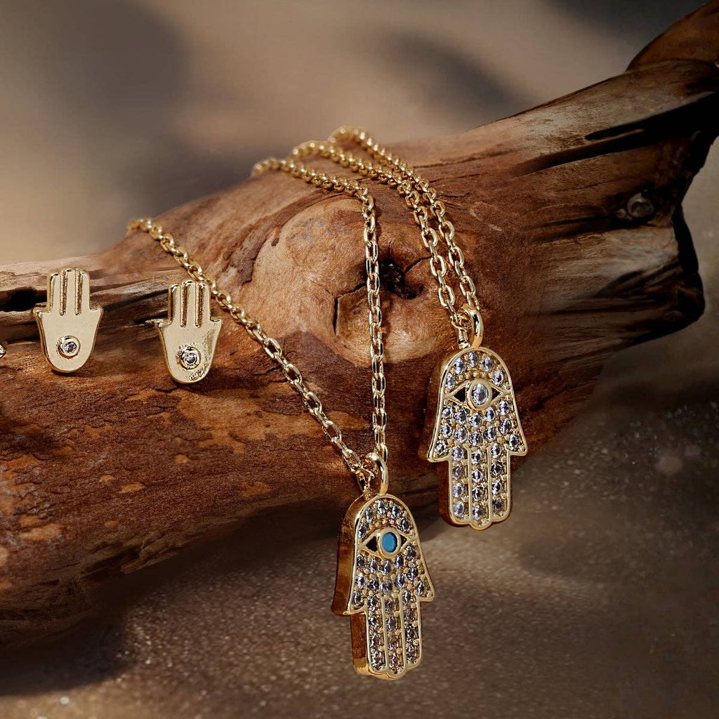 Pavé Hamsa Pendant with Evil Eye