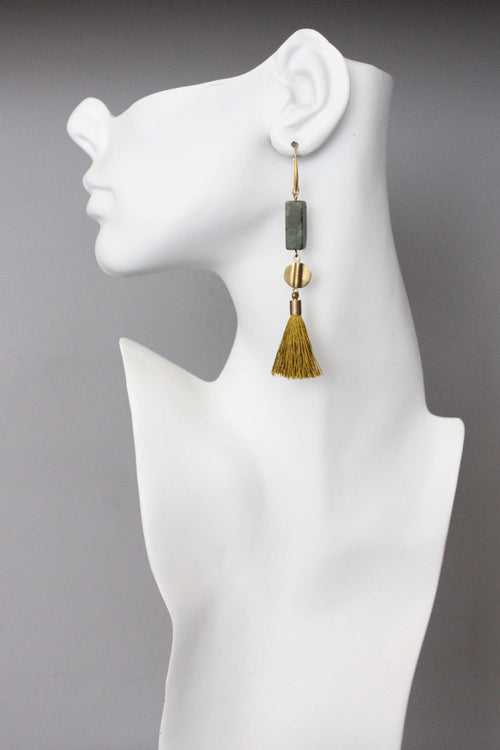 ATHE33 Jasper and tassel earrings