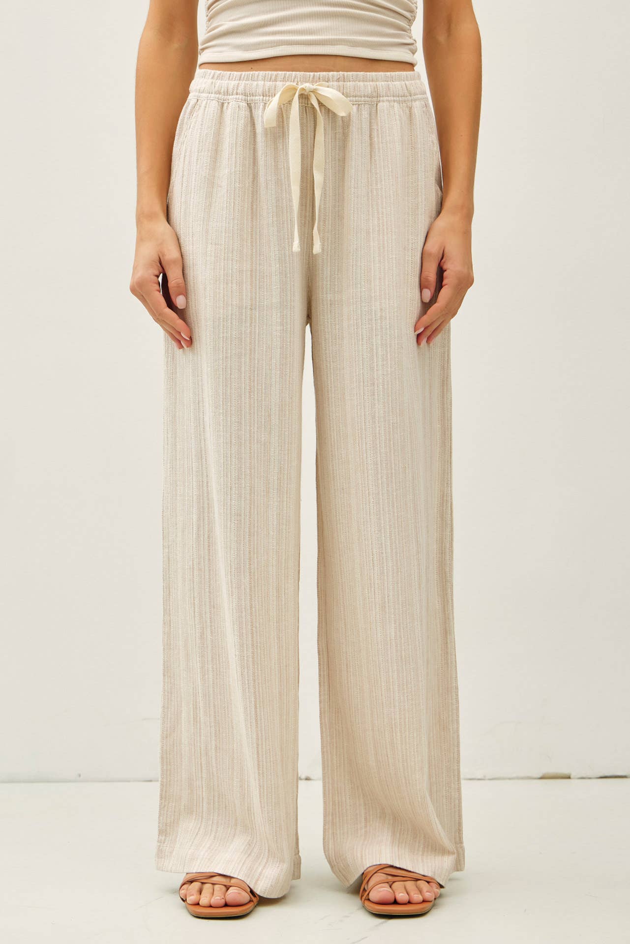 29" INSEAM STRIPED LINEN WIDE LEG PANTS