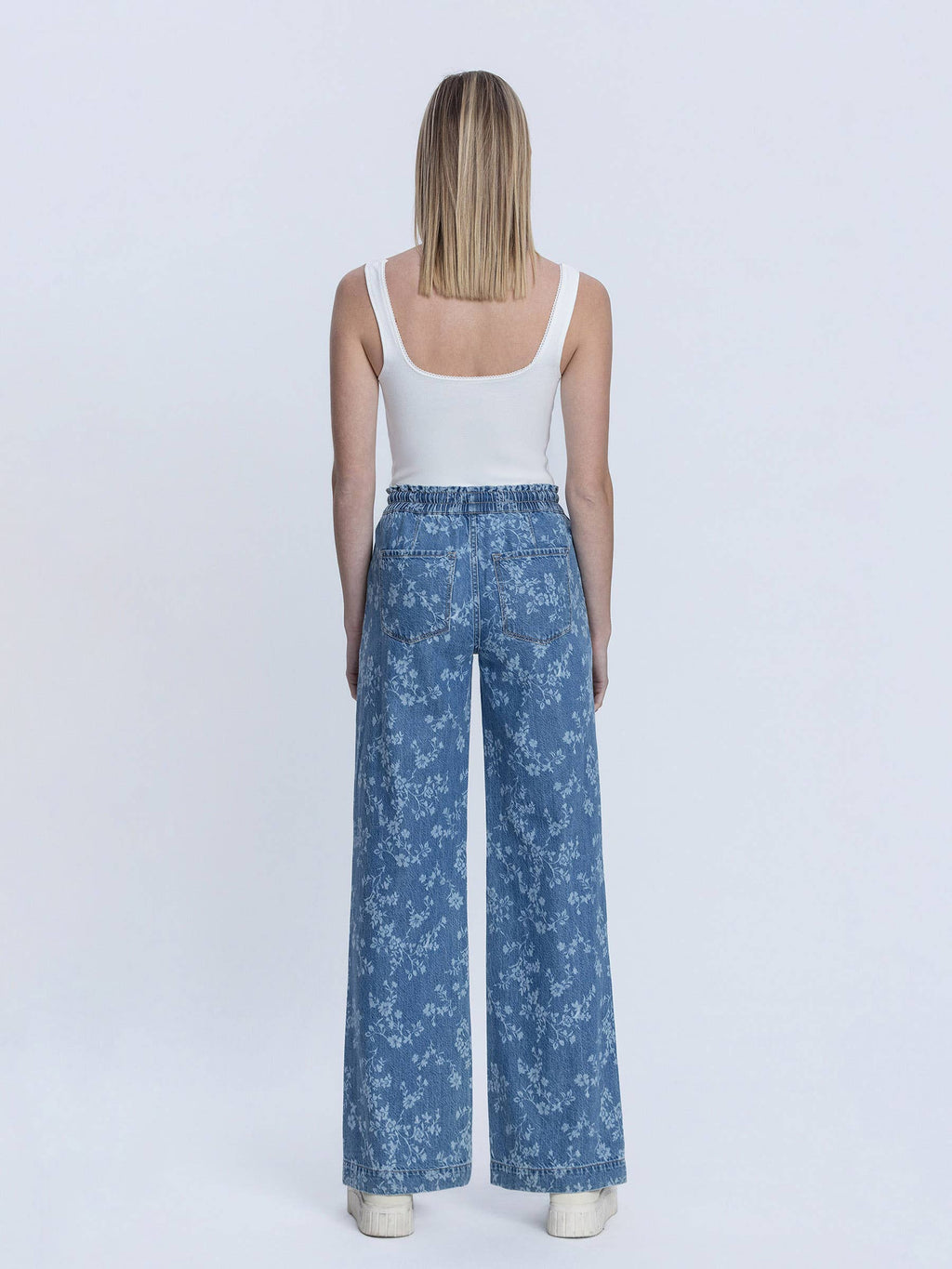 HIGH RISE FLORAL PRINT BAGGY WIDE LEG JEANS T7328VFR