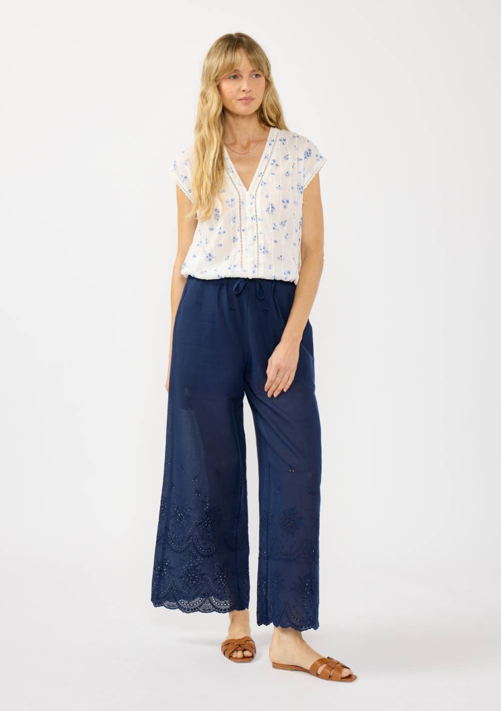 Button Down Lace Trim Top