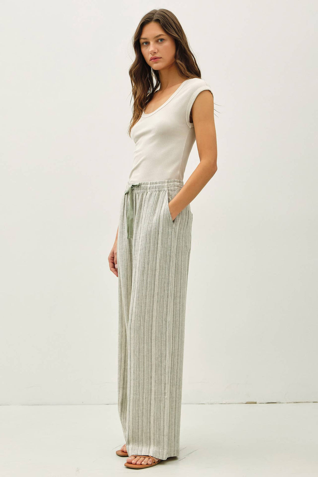 29" INSEAM STRIPED LINEN WIDE LEG PANTS
