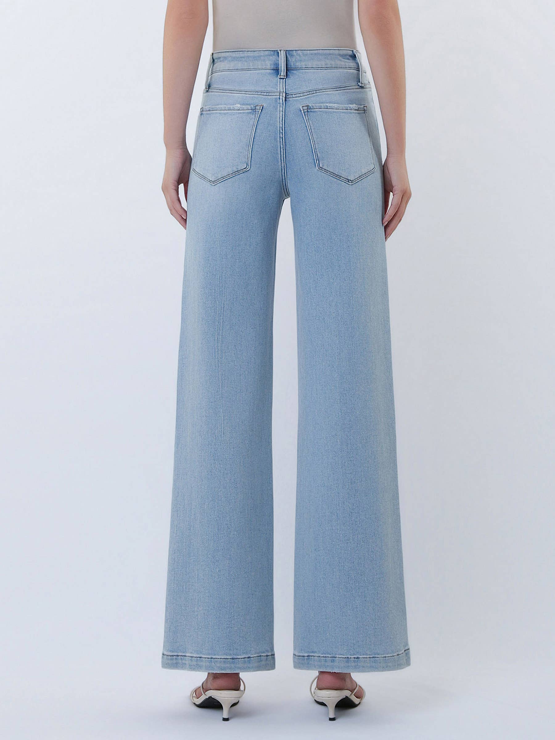 HIGH RISE CUT SEAM DETAIL LIGHT WASH WIDE JEANS