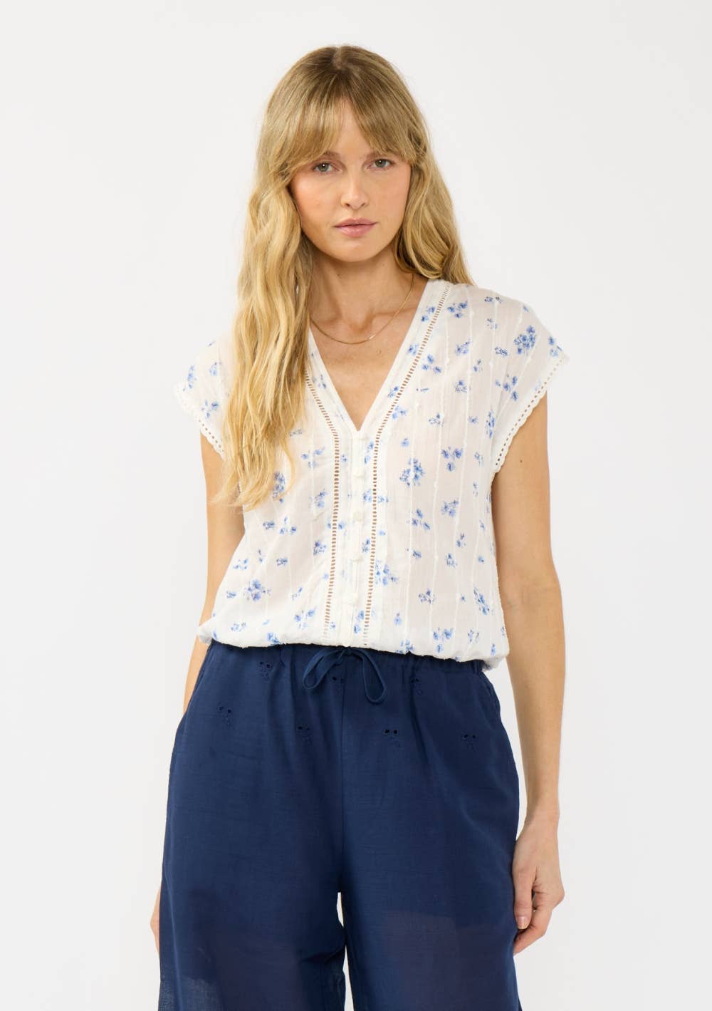 Button Down Lace Trim Top