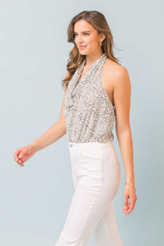 Ivory and Black Cowl Neck Bodysuit