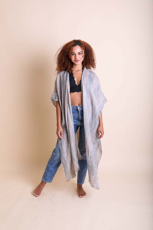 Woven Long Line Tribal Kimono available in multiple colors